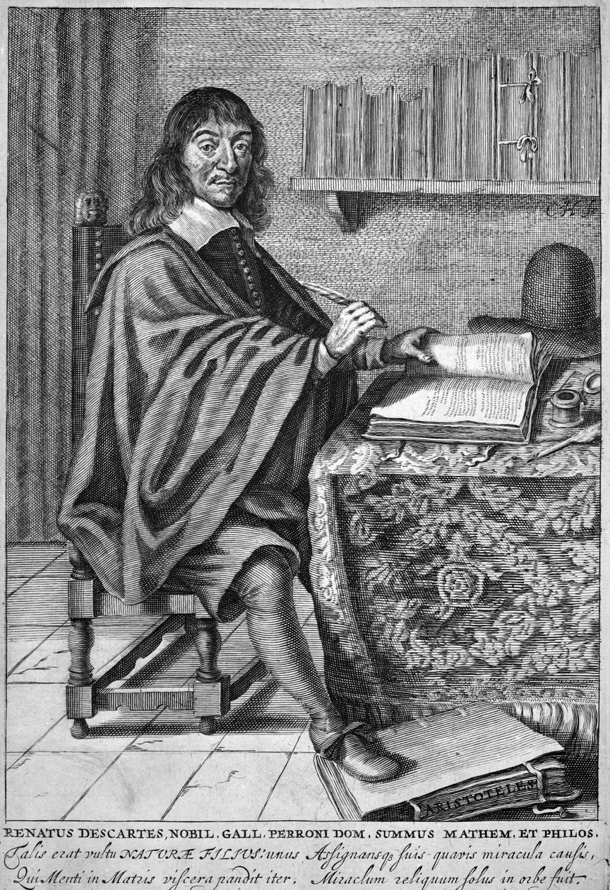 笛卡尔（Rene Descartes）（雕刻）。 作者 法语学校
