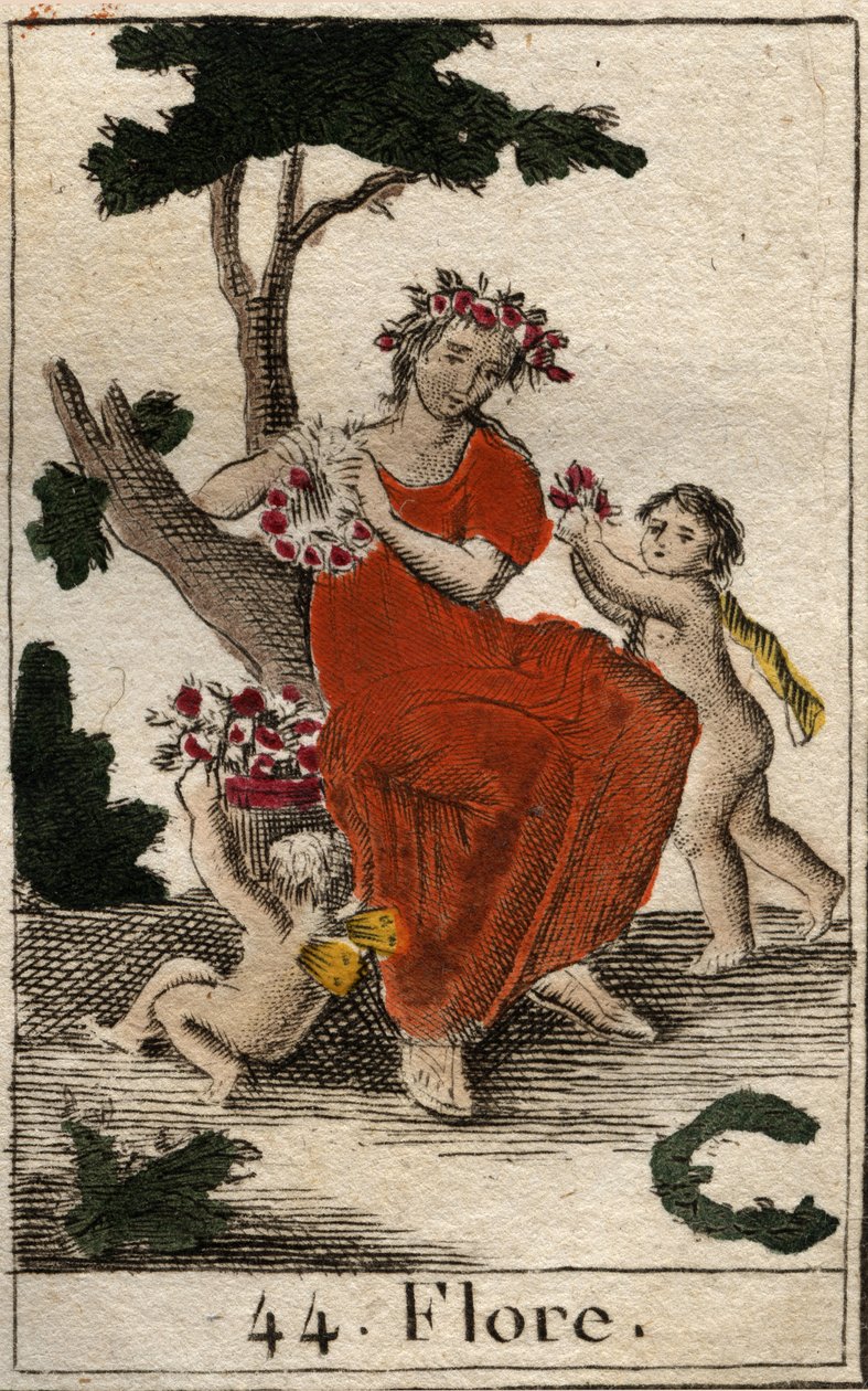 花之女神弗洛拉（Flora）的代表作。(弗洛拉，花神和春天的季节）出自皮埃尔-布兰查德1803年的《青年神话》。 作者 法语学校