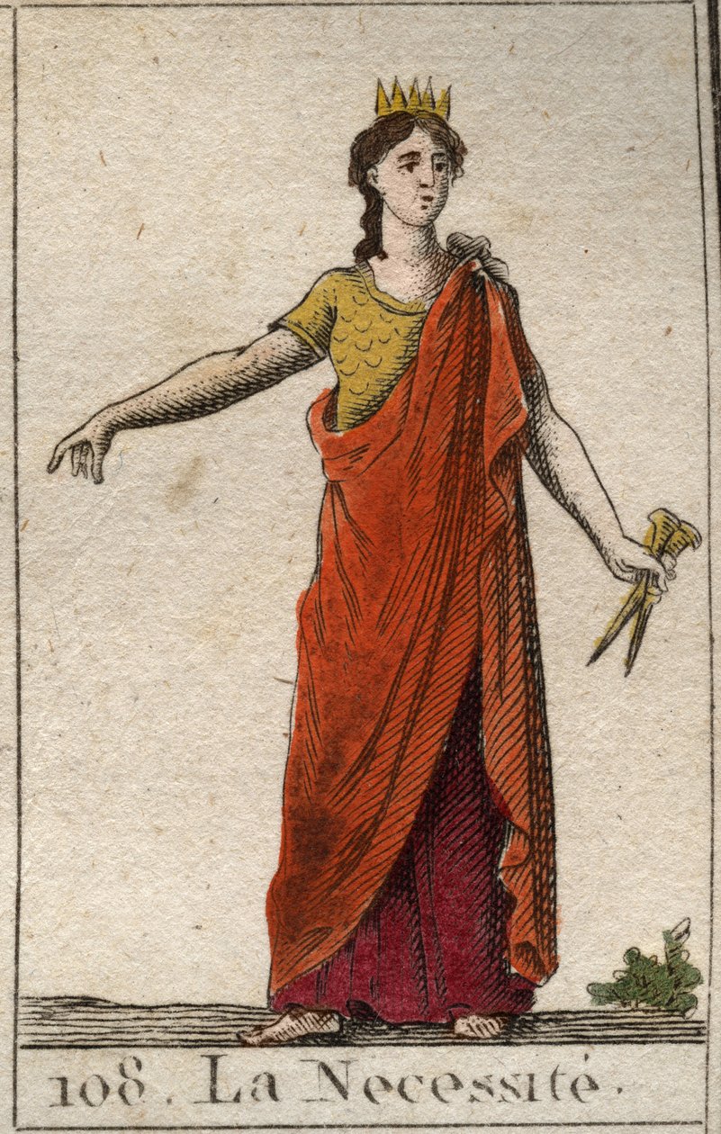 Representation of Necessity, as an unyielding woman, daughter of Fortune, with bronze hands. From “Mythology of Youth” by Pierre Blanchard 1803. 作者 法语学校