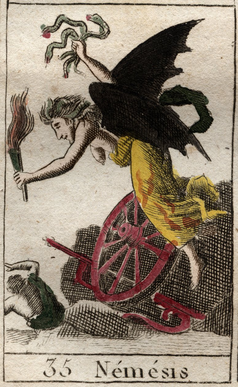 Representation of Nemesis, goddess of Vengeance, represented as a woman ailee holding a torch, and snakes, wheel and rudder indicate that they were pursuing her victims by sea and land. (Nemesis, goddess of revenge, represented as a winged woman, holding s 作者 法语学校