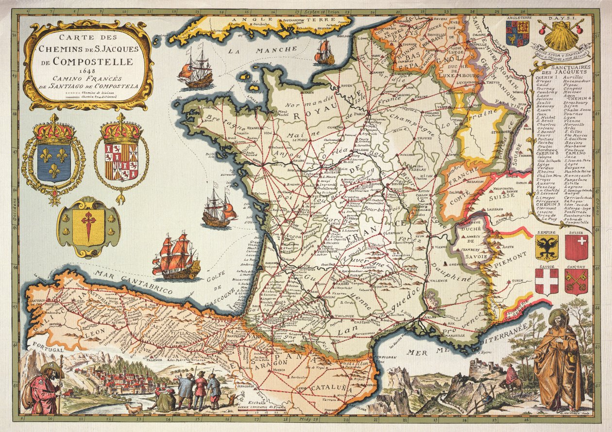 复制圣乔治的路线地图，最初由D.Serveaux 1648雕刻 作者 法语学校