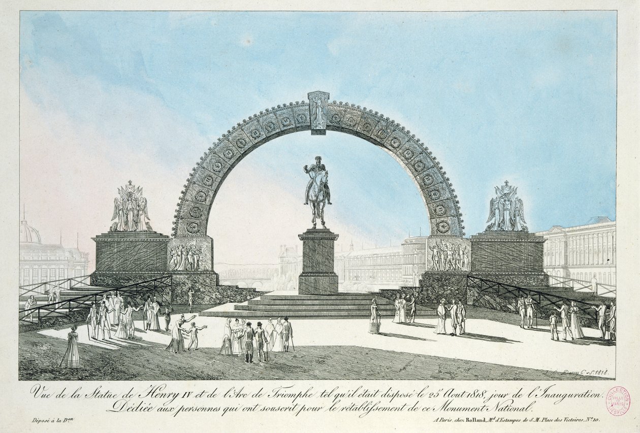 1818年8月25日在巴黎Pont Neuf修复亨利四世雕像 作者 法语学校