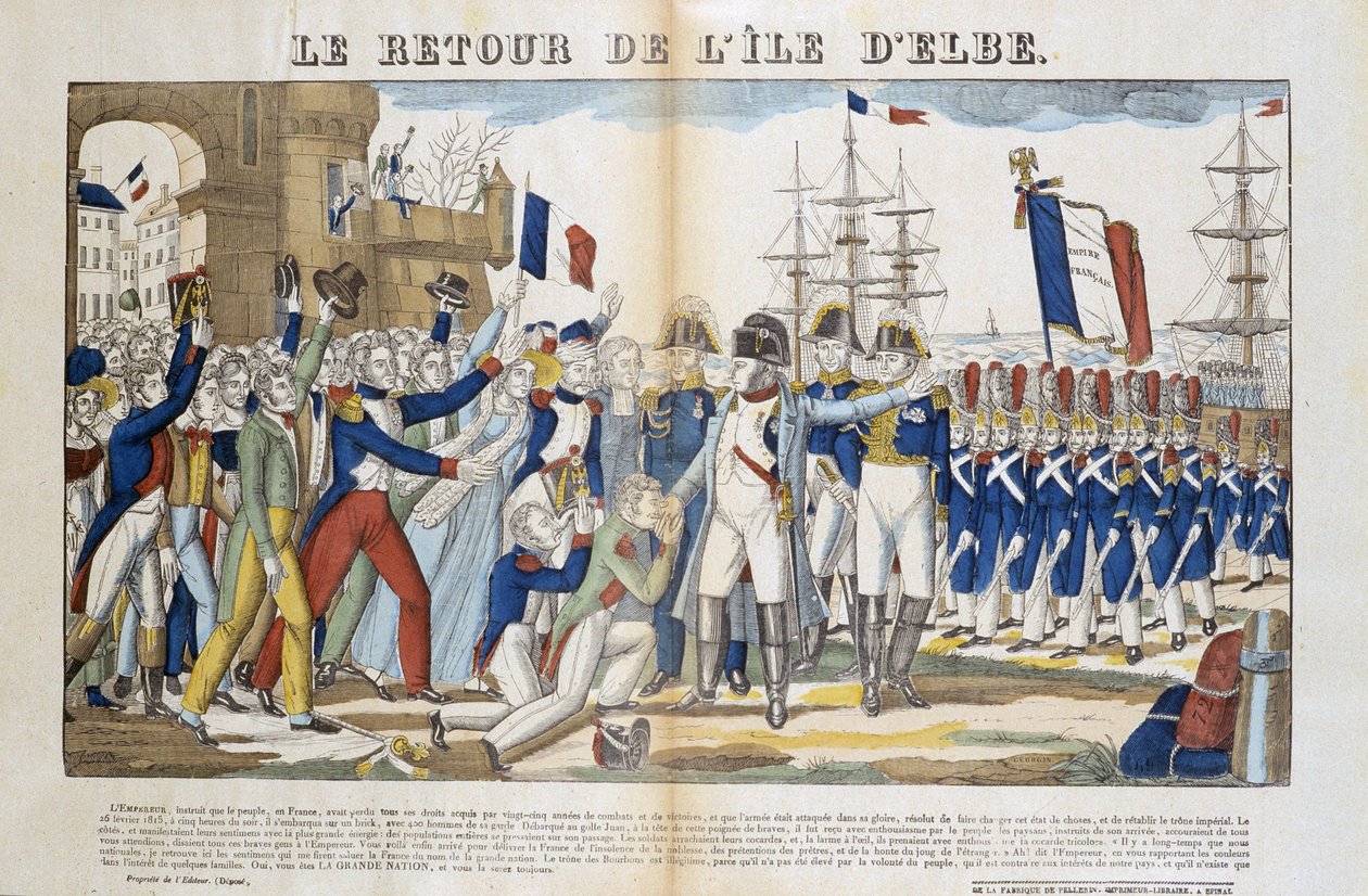 拿破仑·波拿巴（Napoleon Bonaparte，1769-1821）于 1815 年从流放中返回厄尔巴岛。埃皮纳勒的照片 作者 法语学校