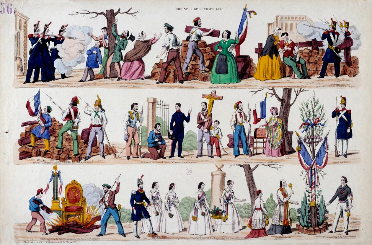 1848 年 2 月革命：2 月 23 日起义的伟大时刻，路障，然后是士兵、工人和资产者之间的友爱，路易菲利普一世（Louis-Philippe）权力象征的破坏，最后是 作者 法语学校