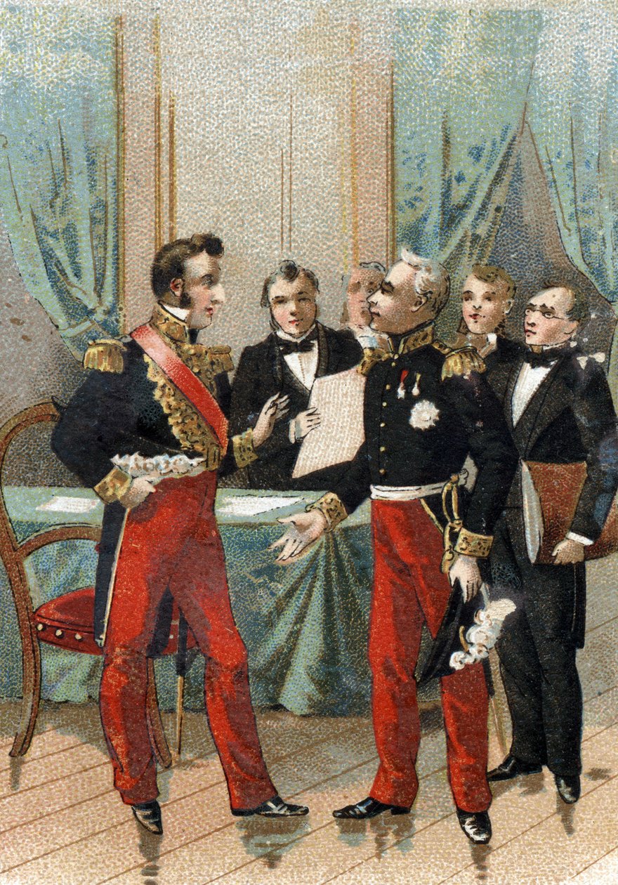 1830年7月的革命。1830年7月26日，拉法耶特（Lafayette）对奥尔良公爵说："你是共和国中最好的 "这句话，他成为法国国王路易-菲利普一世（1773-1850）。 作者 法语学校
