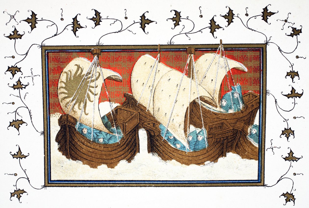 Richard IIs和他的舰队登陆Milford Haven，来自Le Prinse et Mort du Roy Richart的Jean Creton的传真副本，转载19世纪 作者 法语学校
