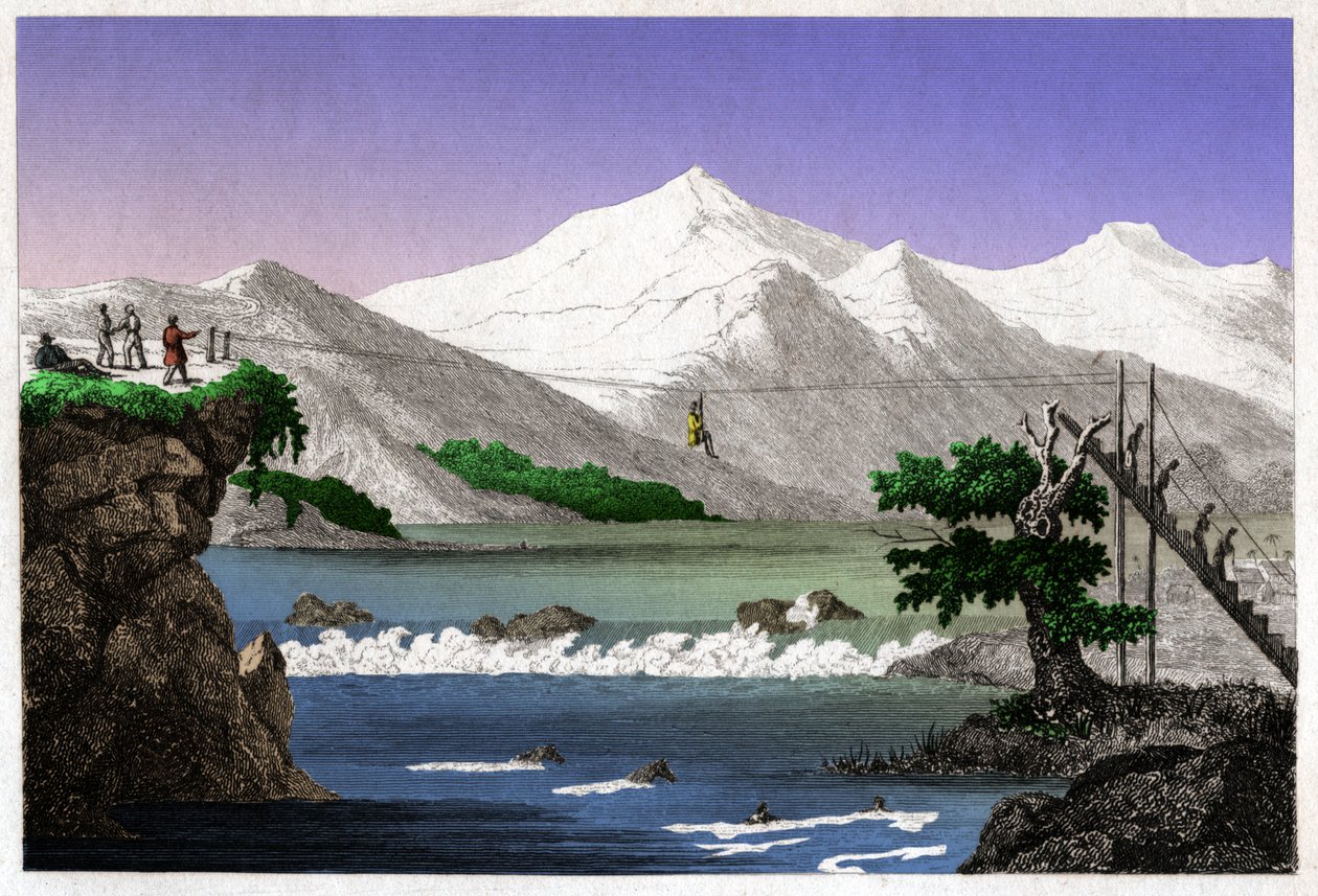 马格达莱纳河畔。(版画，约1840年) 作者 法语学校