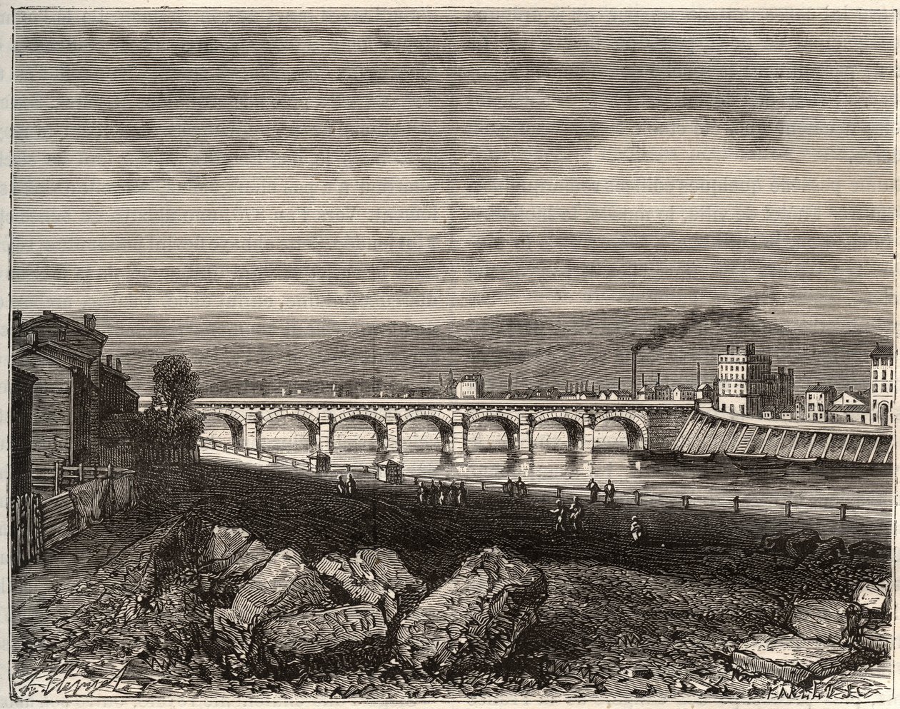 罗阿纳-卢瓦尔河，位于罗纳-阿尔卑斯地区--V.A. Malt-Brown的 "La France illustree: geography, history, administration statistique "中的版画。 作者 法语学校