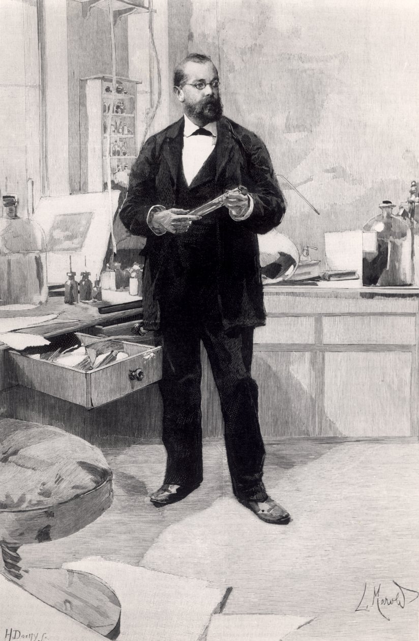 Robert Koch（1843-1910）在他的实验室，来自Le Monde Illustre，1890年11月29日 作者 法语学校
