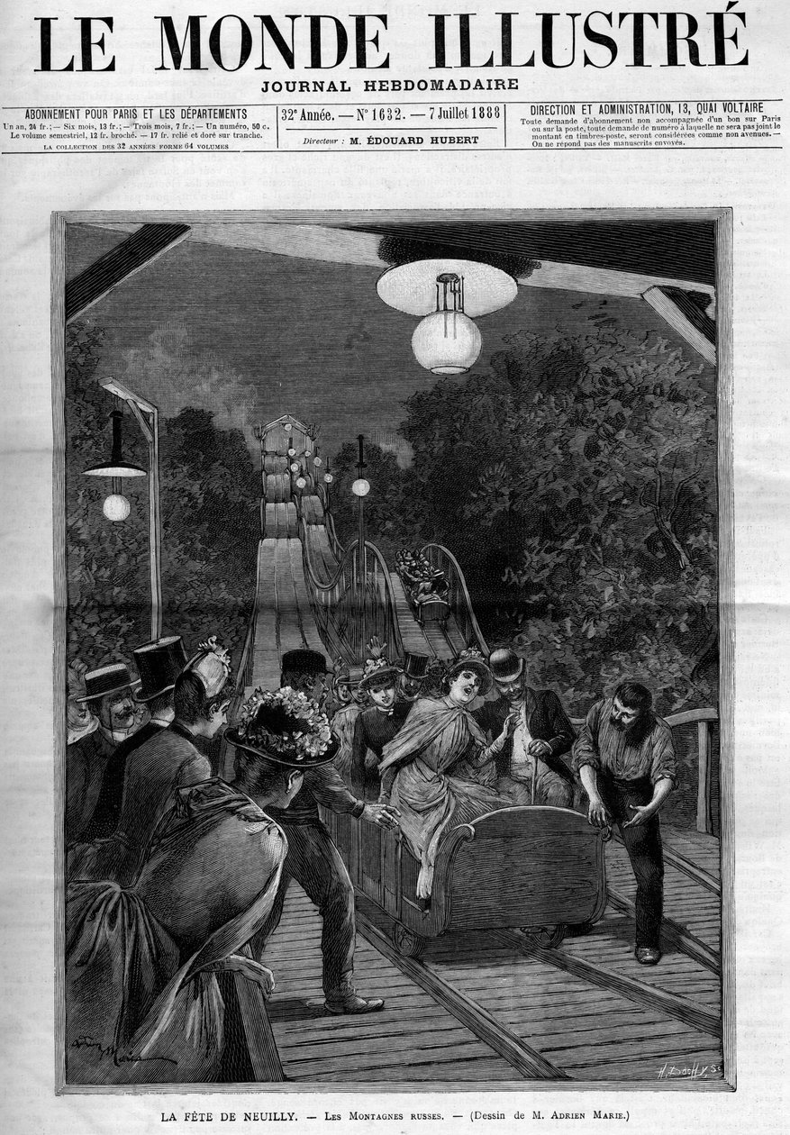 过山车，在塞纳河畔诺伊伊的盛宴上，1888年7月。报纸 "图画世界 "的封面。 作者 法语学校