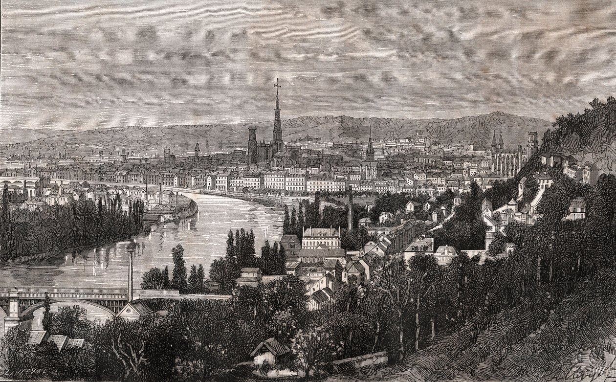 鲁昂-塞纳-滨海省--在V.A. Malt-Brown的 "La France illustree: geography, history, statistical administration "中的雕刻。1884 作者 法语学校