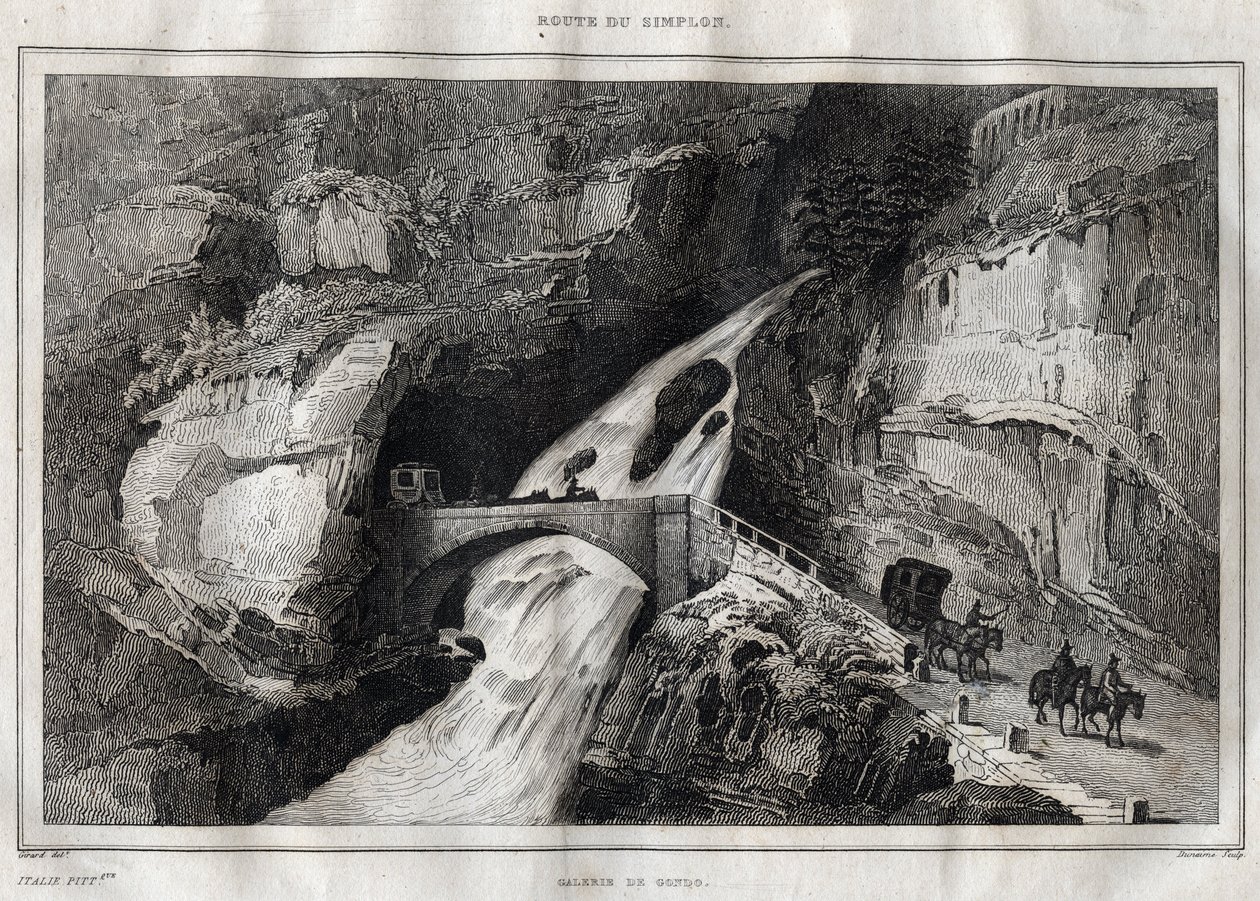 Route du Simplon - 雕刻自M. de Norvins, Ch. Nodier 1834-1836的 "意大利风景画"。 作者 法语学校