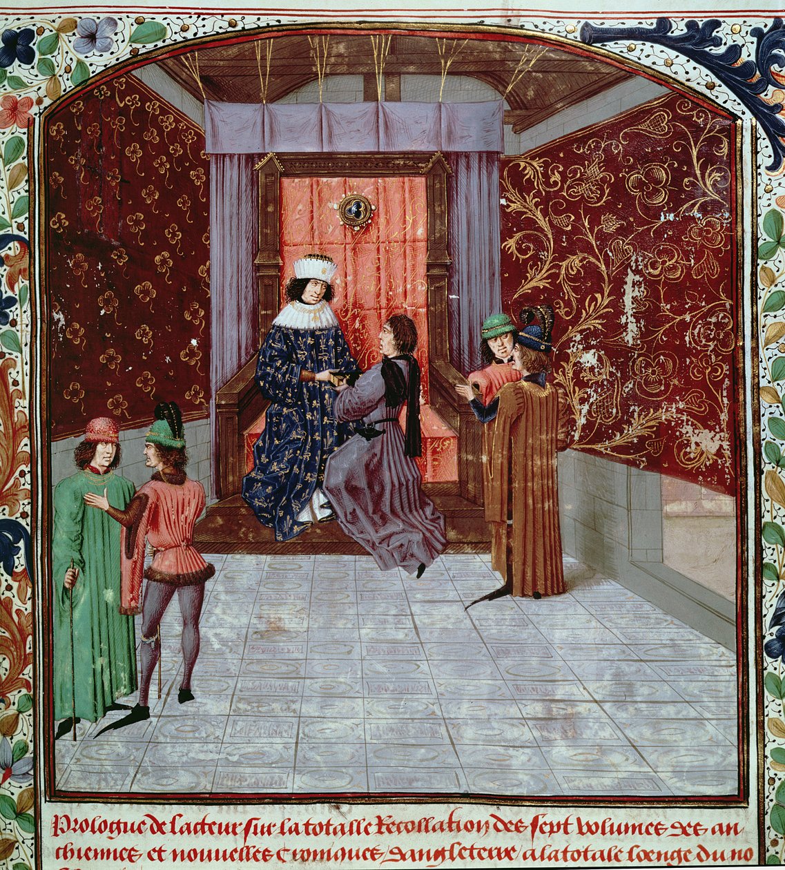 Roy 15 E IV f.14 爱德华四世从作者手中接过书，选自《Anciennes Chroniques d
