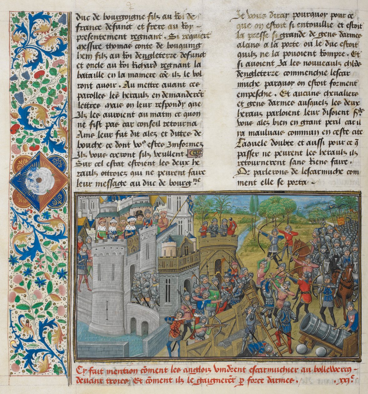 皇家 14 E.IV，f.59v 特鲁瓦堡垒被攻陷，选自让-德-瓦夫林的 "Anciennes et nouvelles chroniques d