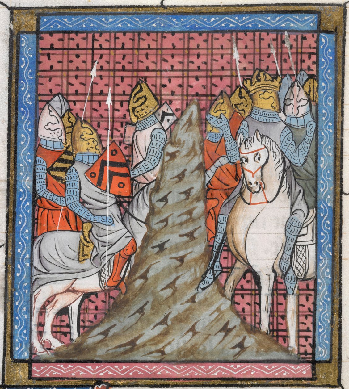 皇家 16 G. VI, f.317v 十字军翻山越岭时的分兵微缩图细节，《Chroniques》插图 作者 法语学校