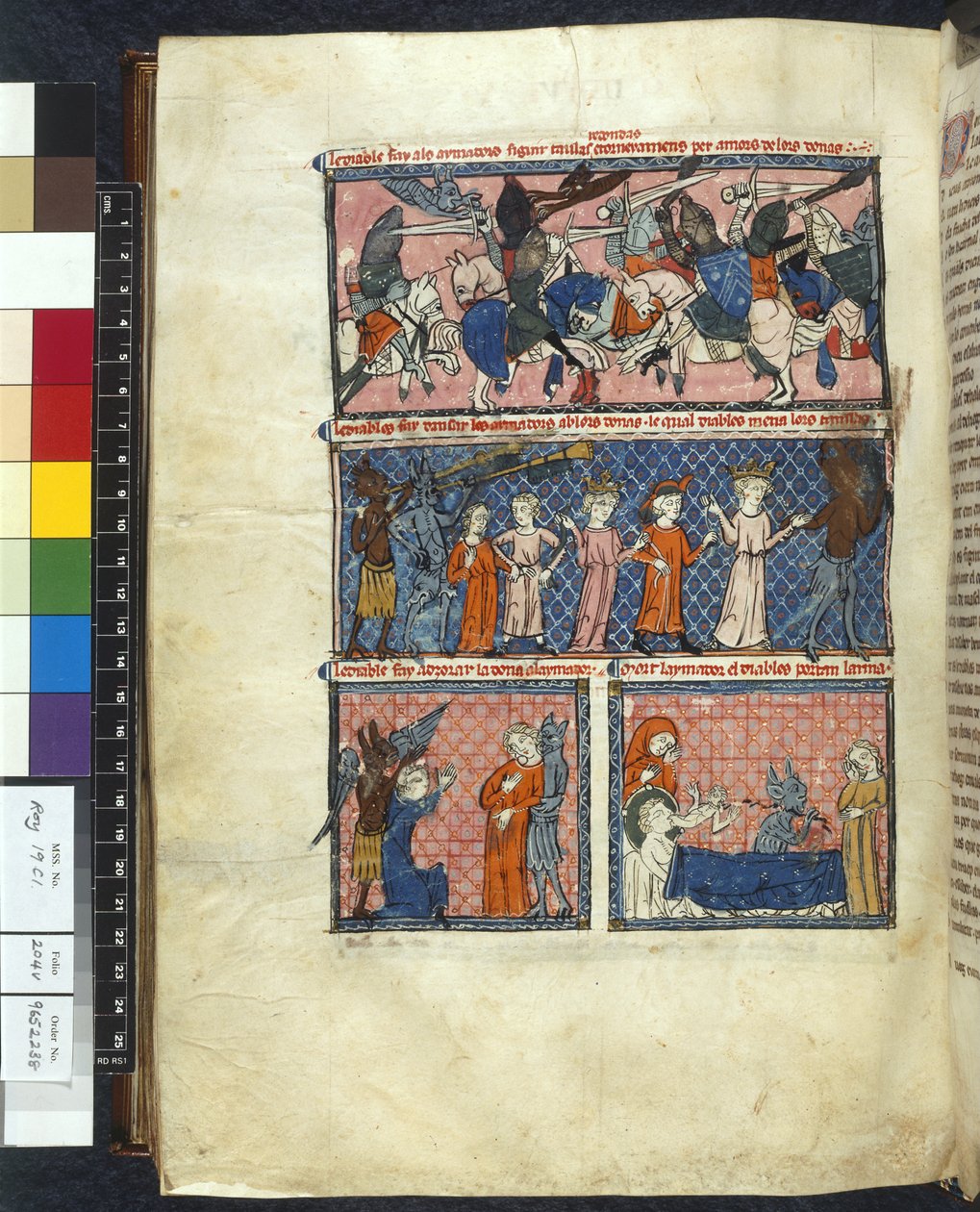 皇家 19 C.1，f.204v 恶魔的诱惑，"Le Breviari d