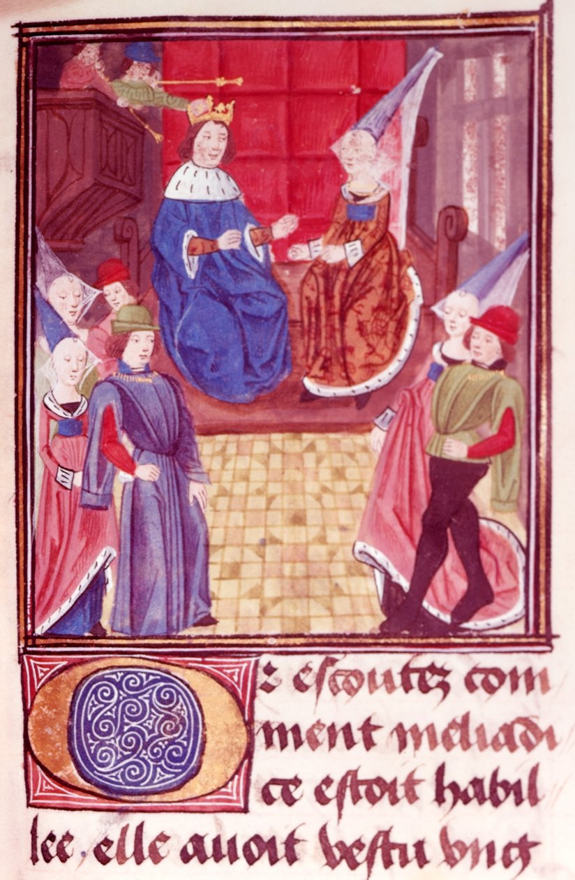 皇家 20 C.II fol.159 Cleriadus 和 Meliadice，选自 "Le rommant de Cleriadus et de Meliadice"（牛皮纸） 作者 法语学校