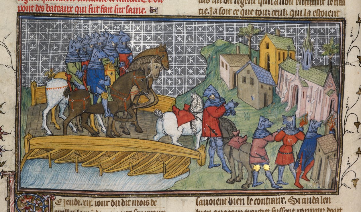 皇家 20 C. VII，f.136v 塞纳河航道，"Chroniques de France ou de St.Denis"（牛皮纸）插图 作者 法语学校