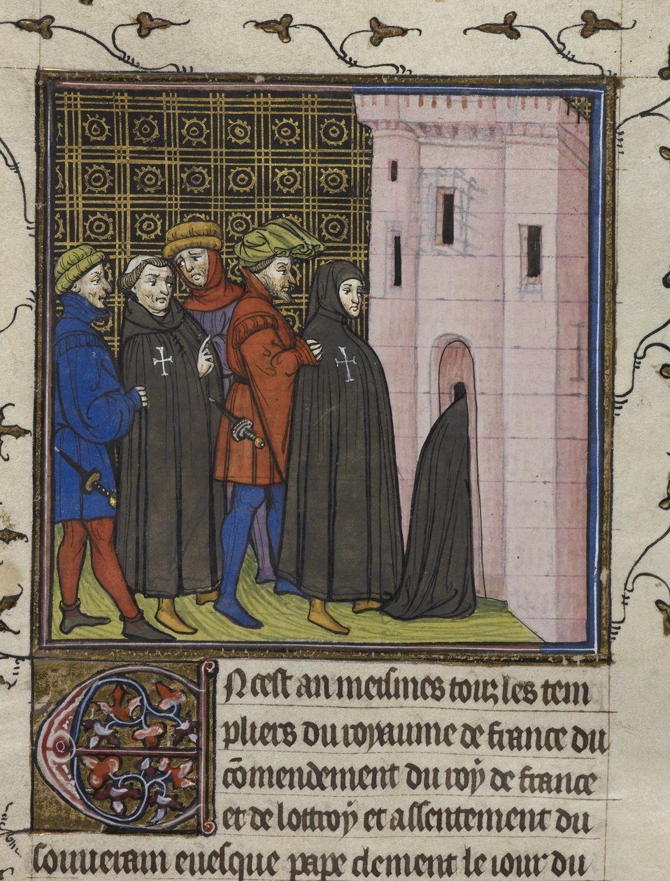 皇家 20 C. VII, f.42v 圣殿骑士被捕，"Chroniques de France ou St. 作者 法语学校