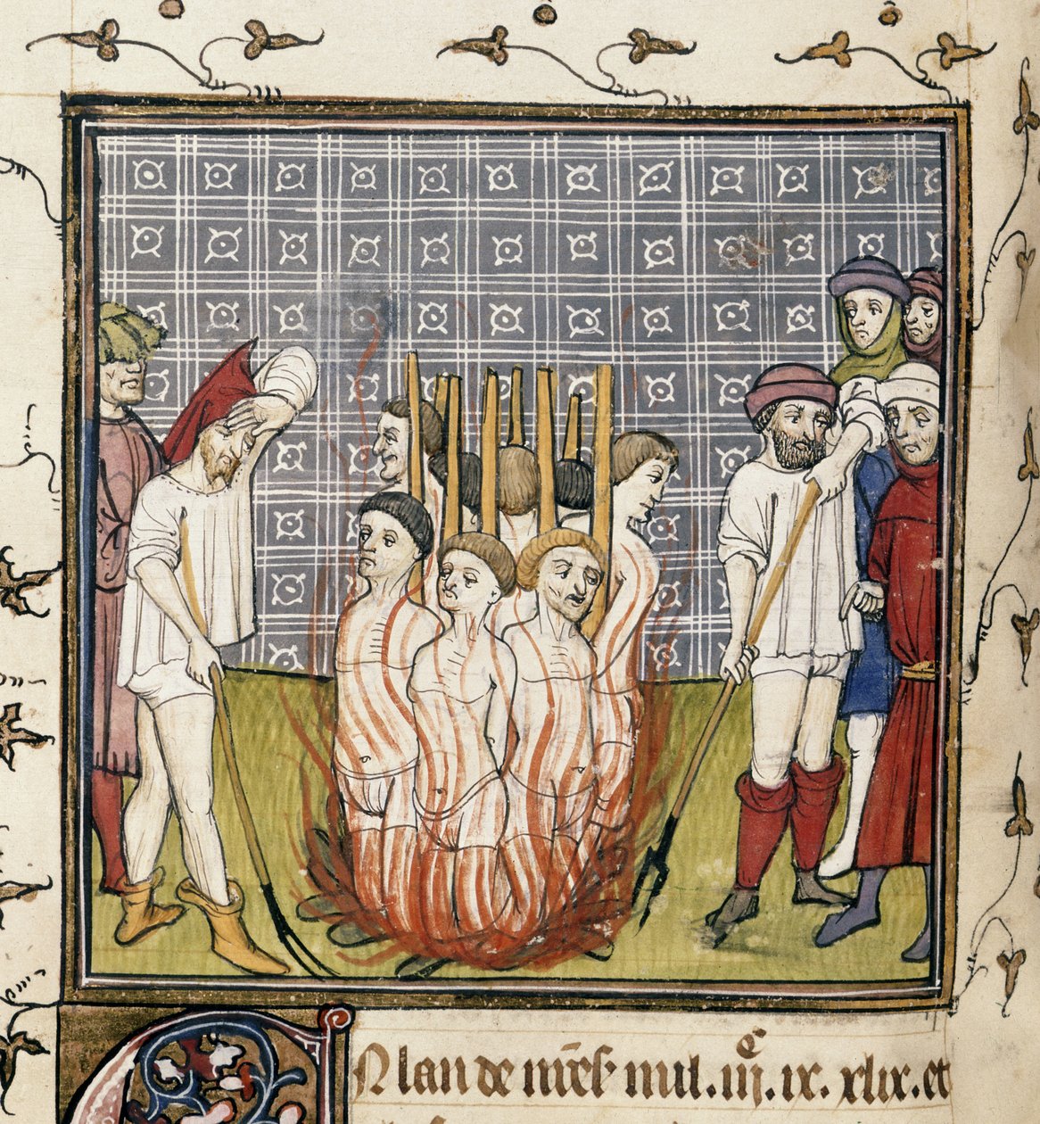皇家 20 C. VII，f.44v 圣殿骑士的焚烧，插图来自“法国或圣丹尼斯编年史”（羊皮纸） 作者 法语学校