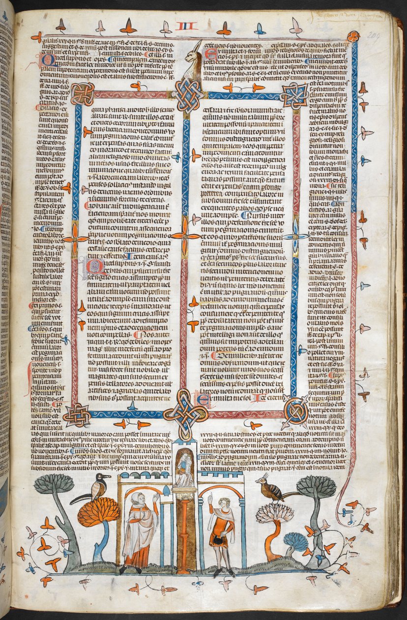 皇家 MS 10 E IV，f.209r，《画家与魔鬼》，出自格雷戈里九世法令，带有帕尔马伯纳德（“史密斯菲尔德法令”）的光泽，c.1300-40（牛皮纸） 作者 法语学校