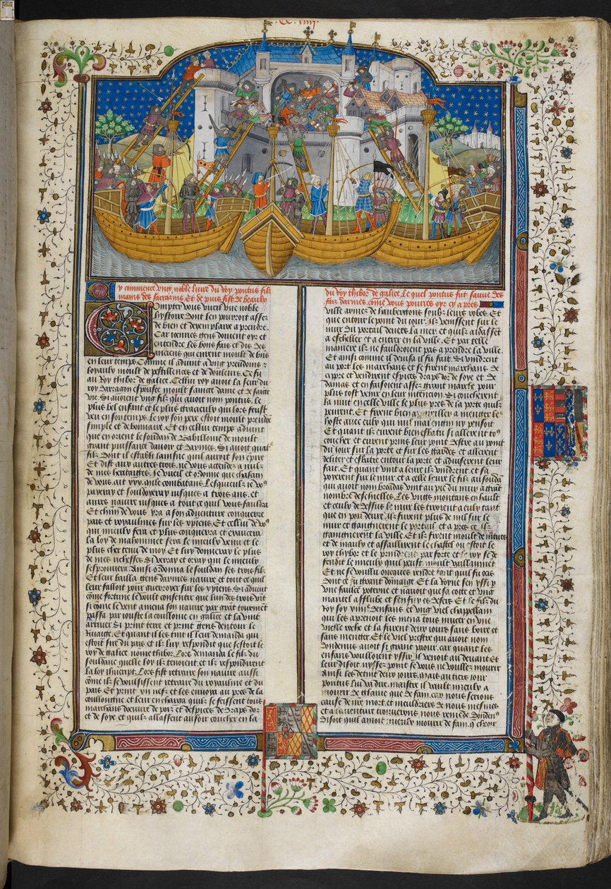 皇家 MS 15 E VI，f.207 科伦纳围攻船只的缩影，选自《诗歌与浪漫》或《塔尔博特-什鲁斯伯里书 作者 法语学校