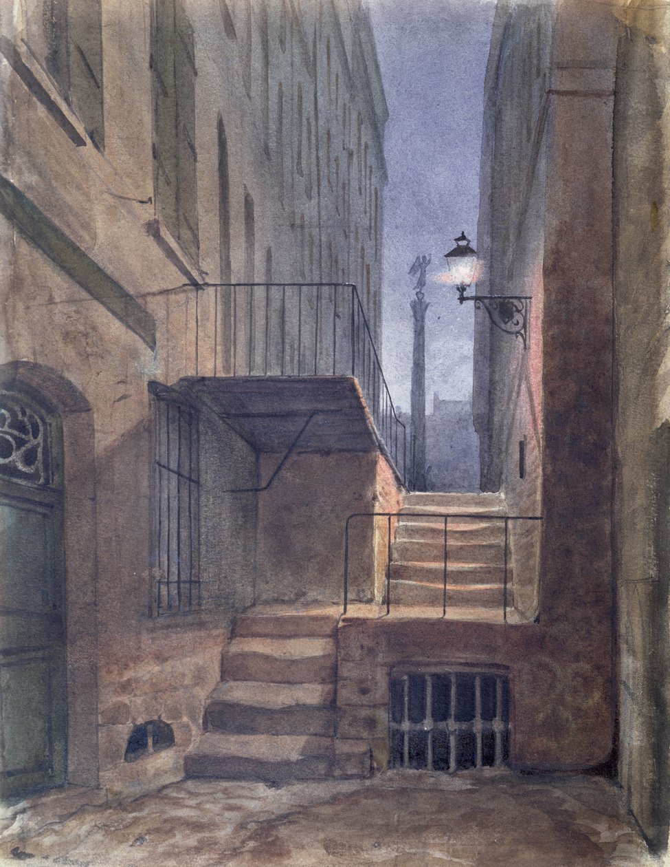Rue de la Vieille灯笼，Gerard de Nerval（1808-55）在1855年1月25日自行悬挂（wc在纸面上） 作者 法语学校