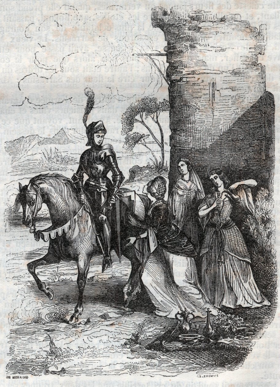 鲁杰罗（Ruggiero）和阿尔西纳（Alcina）宫廷的三只仙女-雕刻于1851年的奥兰多·弗里欧索诗 作者 法语学校
