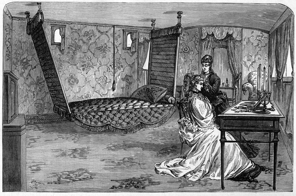 1874年爱丁堡公爵和公爵夫人使用的俄罗斯帝国列车：卧室马车。1874年4月6日在《世界画报》第886期上的版画。 作者 法语学校