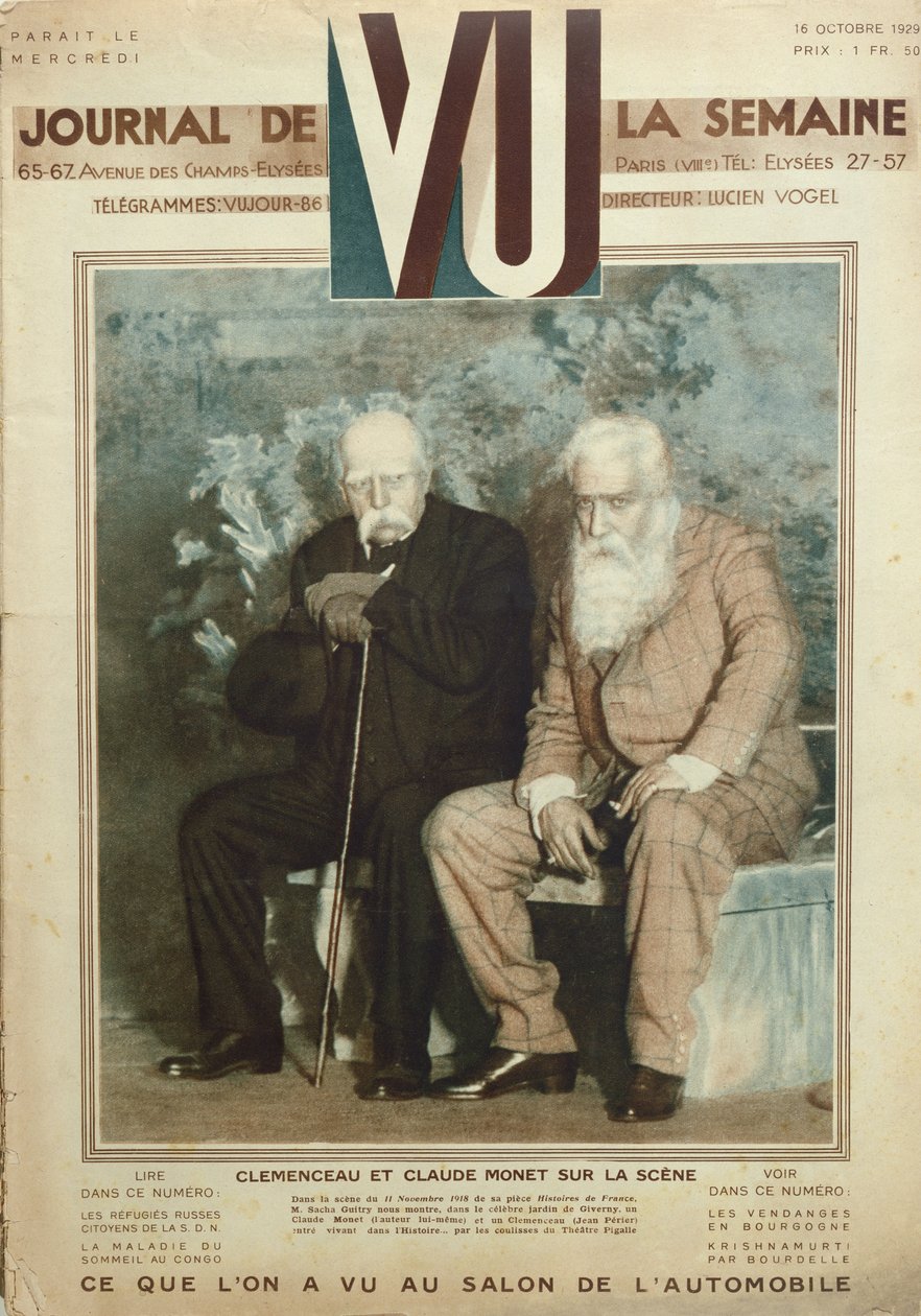 Sacha Guitry（1885-1957）饰演Claude Monet（1840-1926）和Jean Perier饰演Georges Clemenceau（1841-1929），饰演法国历史，199年10月16日Vu杂志 作者 法语学校
