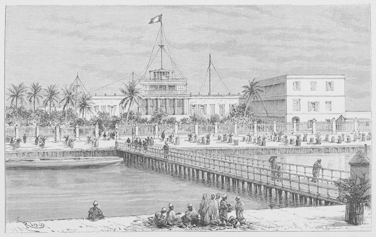 圣路易，N风景“ Dar，Pont de Guet，插图出自“塞内加尔……”，路易斯·莱昂·法伊德比，1889年 作者 法语学校
