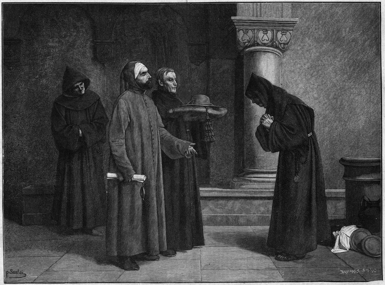 圣博纳文图拉（Giovanni di Fidanza，被称为Seraphique医生，San Bonaventura）（1221-1274）接受红衣主教的帽子。他于1273年被格雷瓜尔十世祝圣为阿尔巴诺的红衣主教-埃韦克。Bauchart根据Santar的画作进行的雕刻。 作者 法语学校