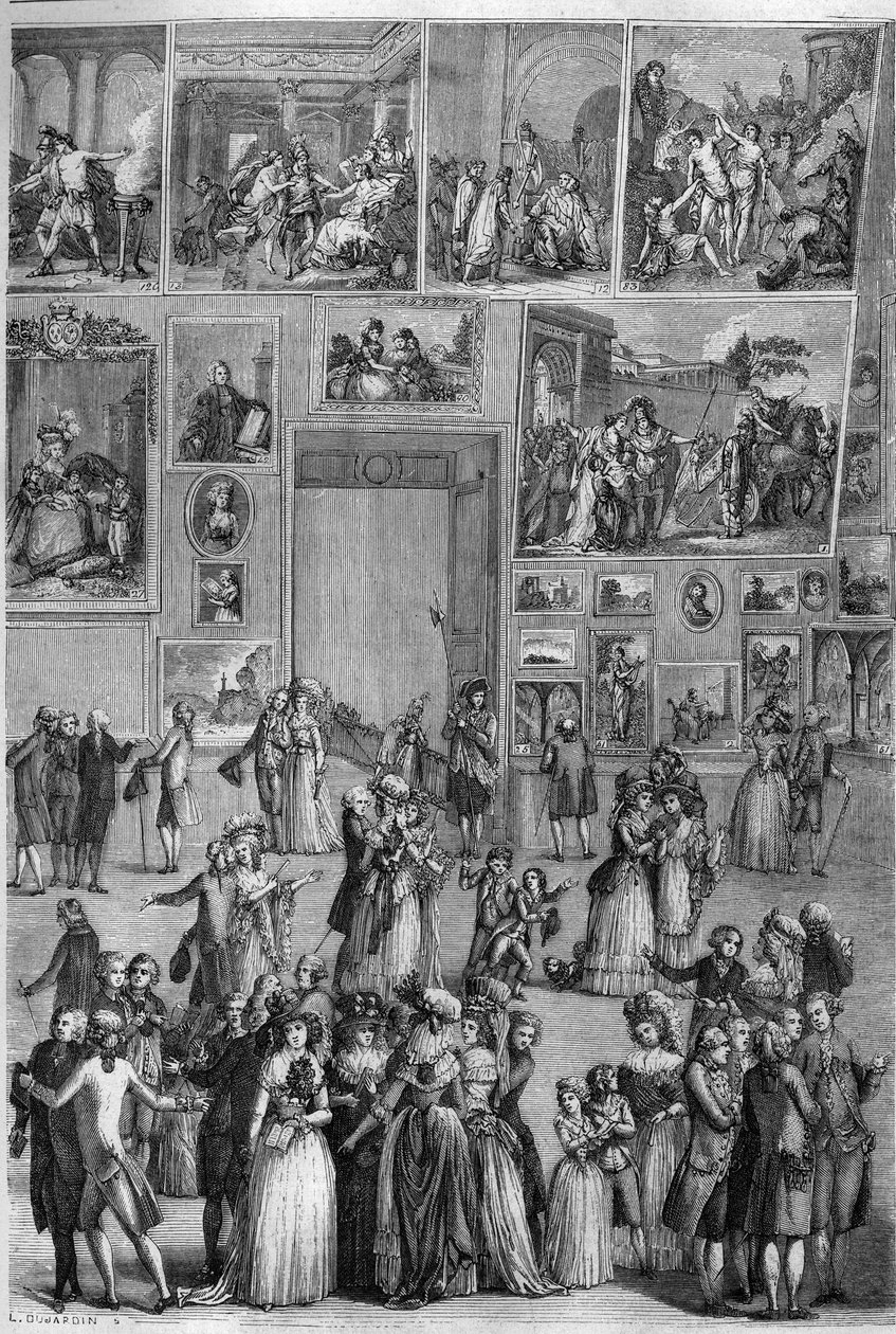 1787年的沙龙：巴黎画展期间卢浮宫的沙龙卡雷的景色。马蒂尼在 "图画商店 "中的雕刻作品 作者 法语学校