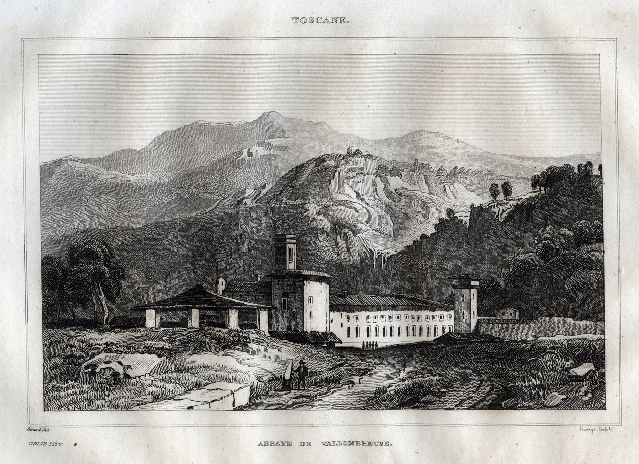 Santa Maria di Vallombrosa本笃会修道院位于托斯卡纳的Reggello市--Vallombrosa修道院--雕刻自M. de Norvins, Ch. Nodier 1834-1836的 "Italy Picturesque" - Historical and Descriptive Painting of Italy。 作者 法语学校