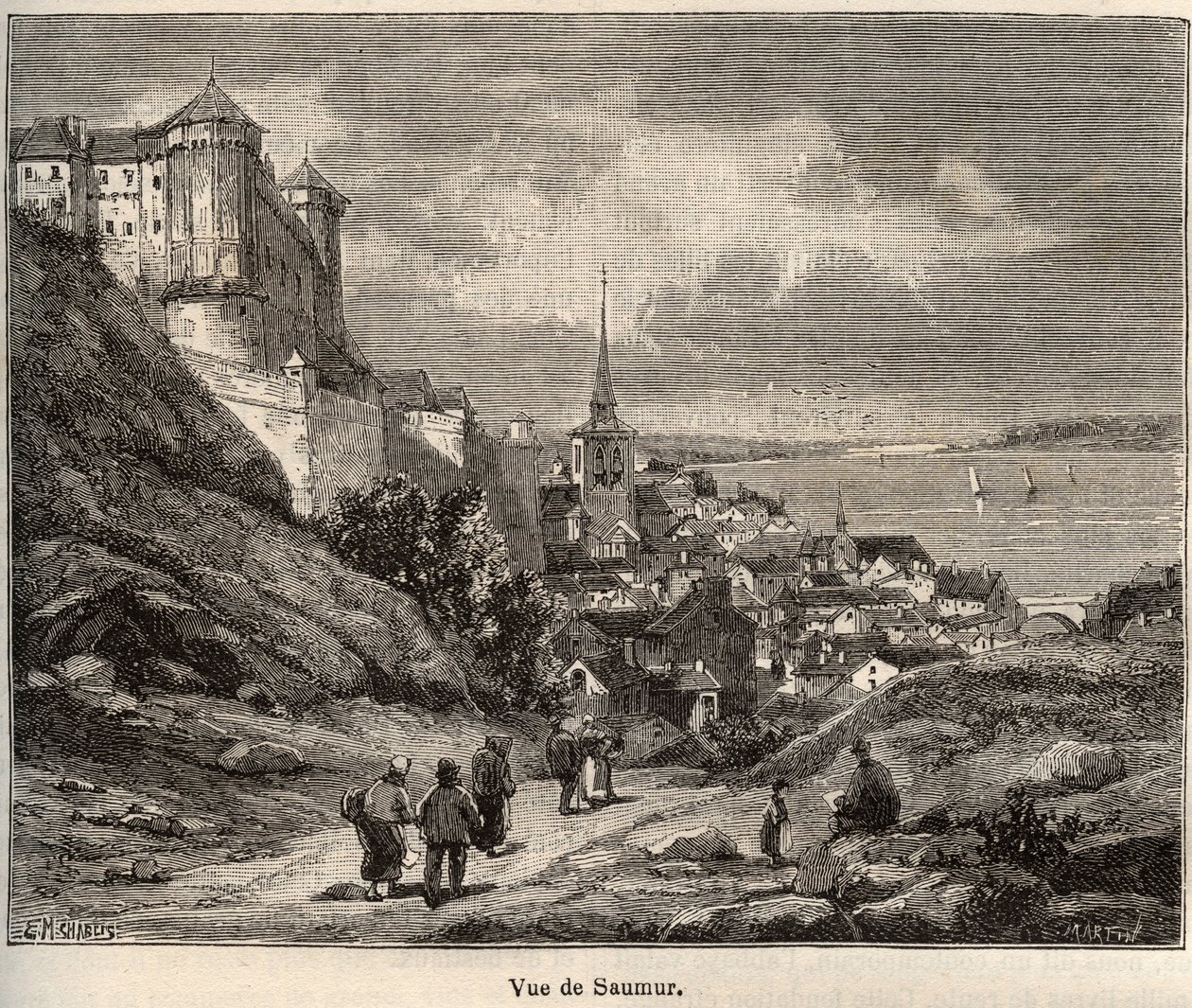 Saumur department of Maine-et-Loire, in the region Pays de la Loire - engraving in “France illustree: geography, history, statistical administration” by V.-A. Malt-Brown. 1884 作者 法语学校