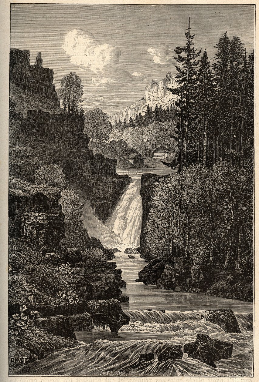 Saut du Doubs (chute cascade) Franche-Comte - "PATRIE "中的雕刻 - LUCIEN HUARD的DESCRIPTION PECTURESSE DE LA FRANCE EN 6 VOLUES - 19世纪末 作者 法语学校