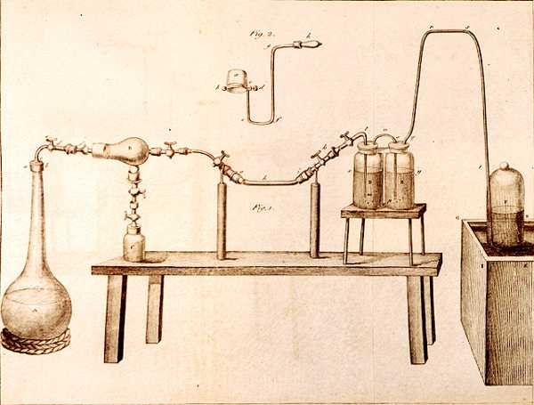 科学装备，来自化学元素的Antoine Laurent de Lavoisier（1743-94），由D.Lizars雕刻，1796年 作者 法语学校