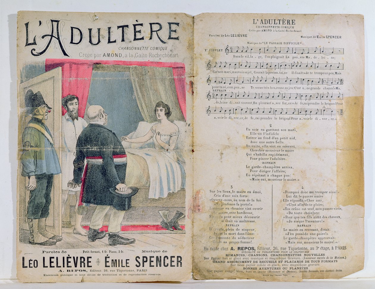 LAdultere的评分表，一首由L. Lelievre撰写的漫画歌曲和E. Spencer的音乐 作者 法语学校