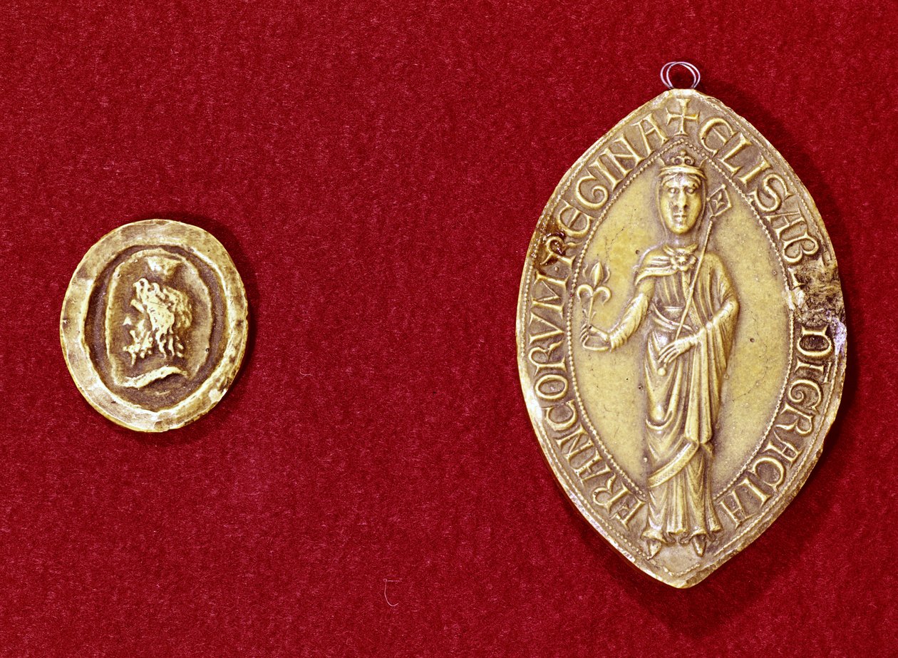 属于查理曼皇帝（742-814）和埃诺女王伊莎贝尔（1170-c.1190）的海豹 作者 法语学校
