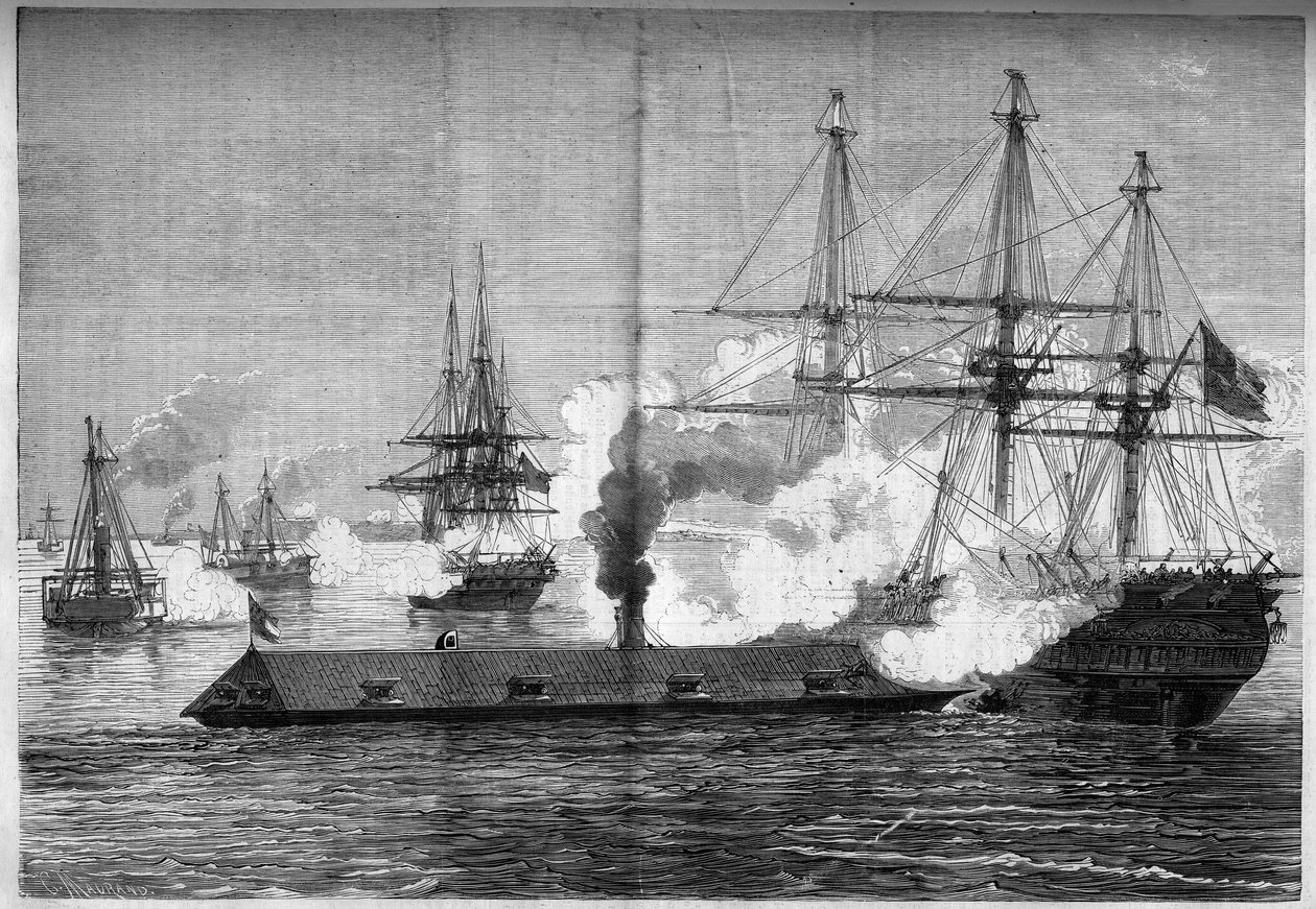 Secession War (1861-1865) or American Civil War - Naval Battle of Newport News (Virginia) - March 8-9 作者 法语学校