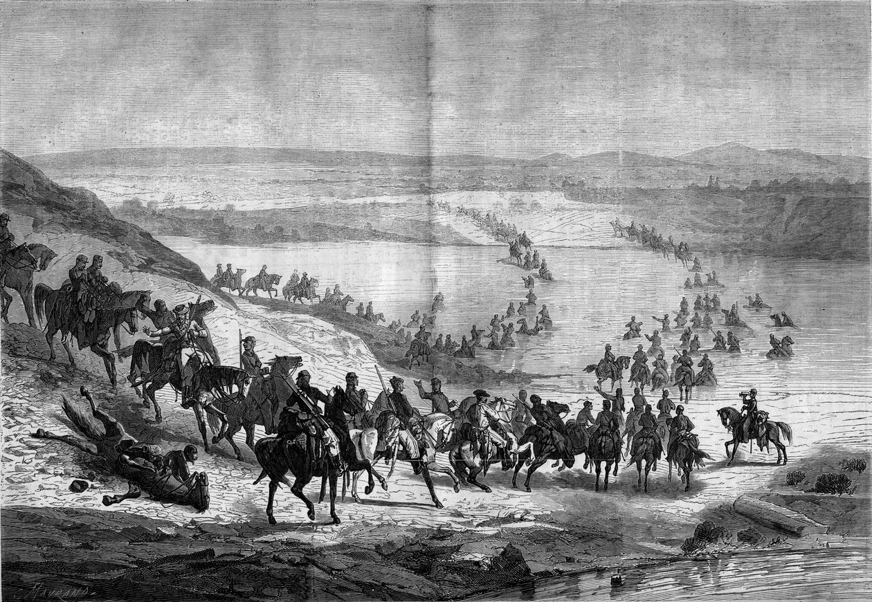 分离战争（1861-1865）或美国内战：斯图亚特将军的南方骑兵穿越波托马克河。11月22日《世界画报》第293期的版画。 作者 法语学校