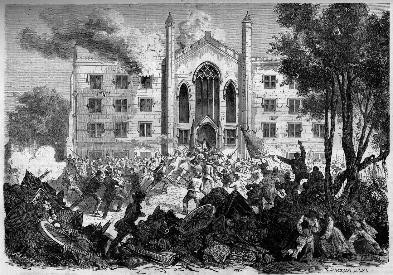 分离战争或美国内战（1861-1865）--纽约--1863年7月：反对征兵，叛乱分子在 "拉夫暴动 "中放火烧毁了纽约市的有色人种孤儿院。8月15日《世界画报》第331期上的版画。 作者 法语学校