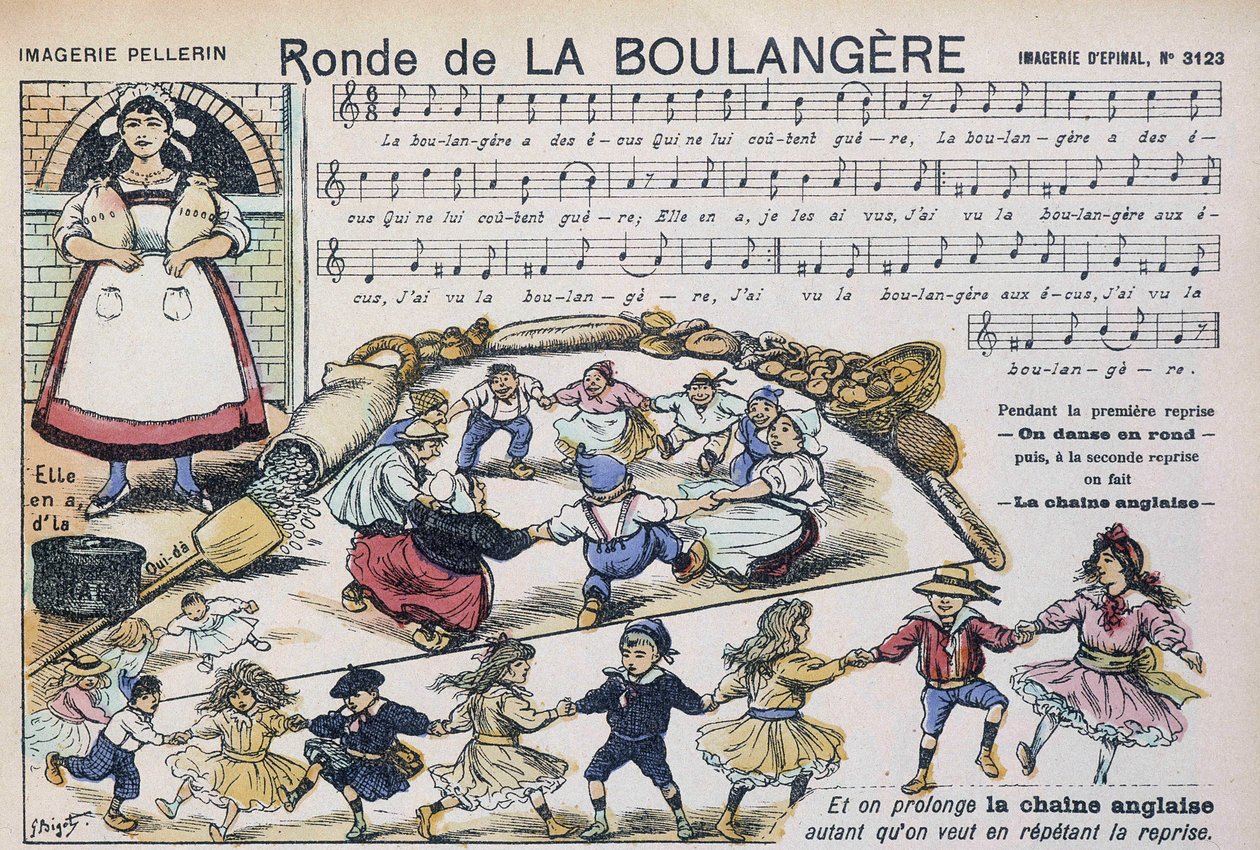 流行歌曲“Ronde de la boulangère”的乐谱 - 埃皮纳勒，佩勒林的图片 作者 法语学校