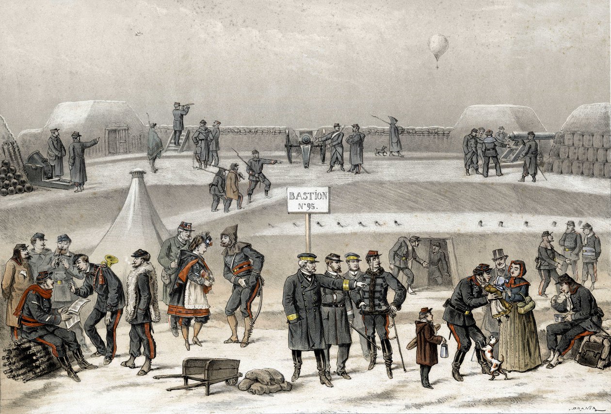 1870年战争期间对巴黎的围攻，1870-1871年。士兵们为城市的防御做准备：人们可以看到一个士兵在地堡里。 作者 法语学校