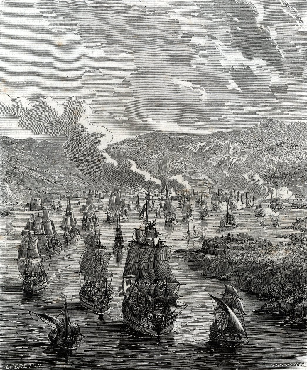 土伦之围发生在1707年7月29日至8月21日西班牙王位继承战争期间，当时盟国的陆上和海上部队围困了法国在土伦的海军基地（雕刻）。 作者 法语学校
