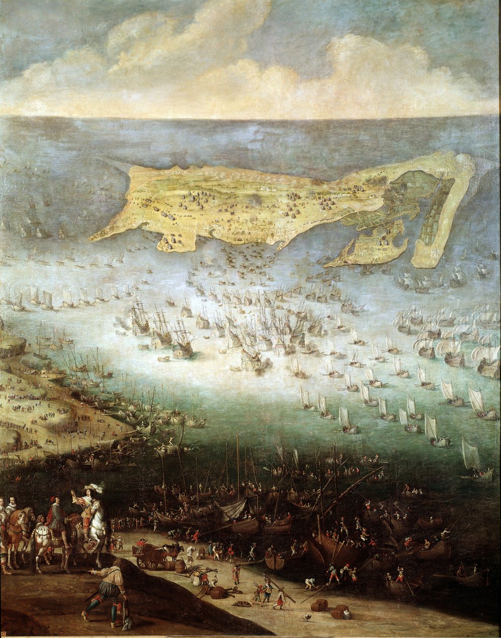 1627 年围攻 Ile de Re 上的圣马丁城堡（绘画，约 1640 年） 作者 法语学校