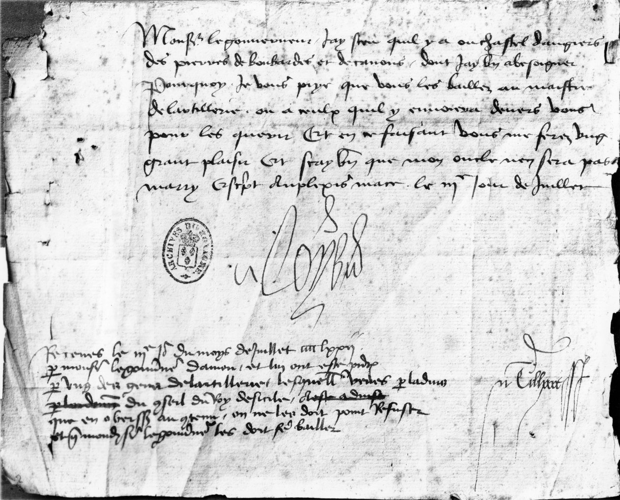 路易十一世在1472年7月3日给安茹州长的信中的签名（纸本） 作者 法语学校