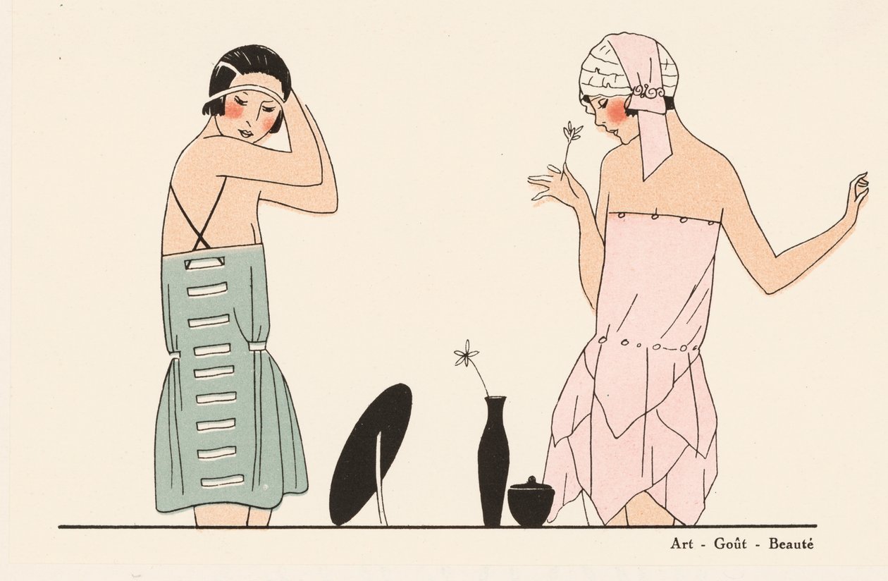 20 世纪 20 年代的丝绸内衣时装（彩色石版画） 作者 法语学校
