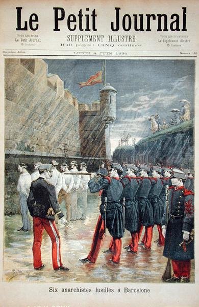 六名无政府主义者在巴塞罗那被处决，Le Petit Journal的封面，1894年6月4日 作者 法语学校