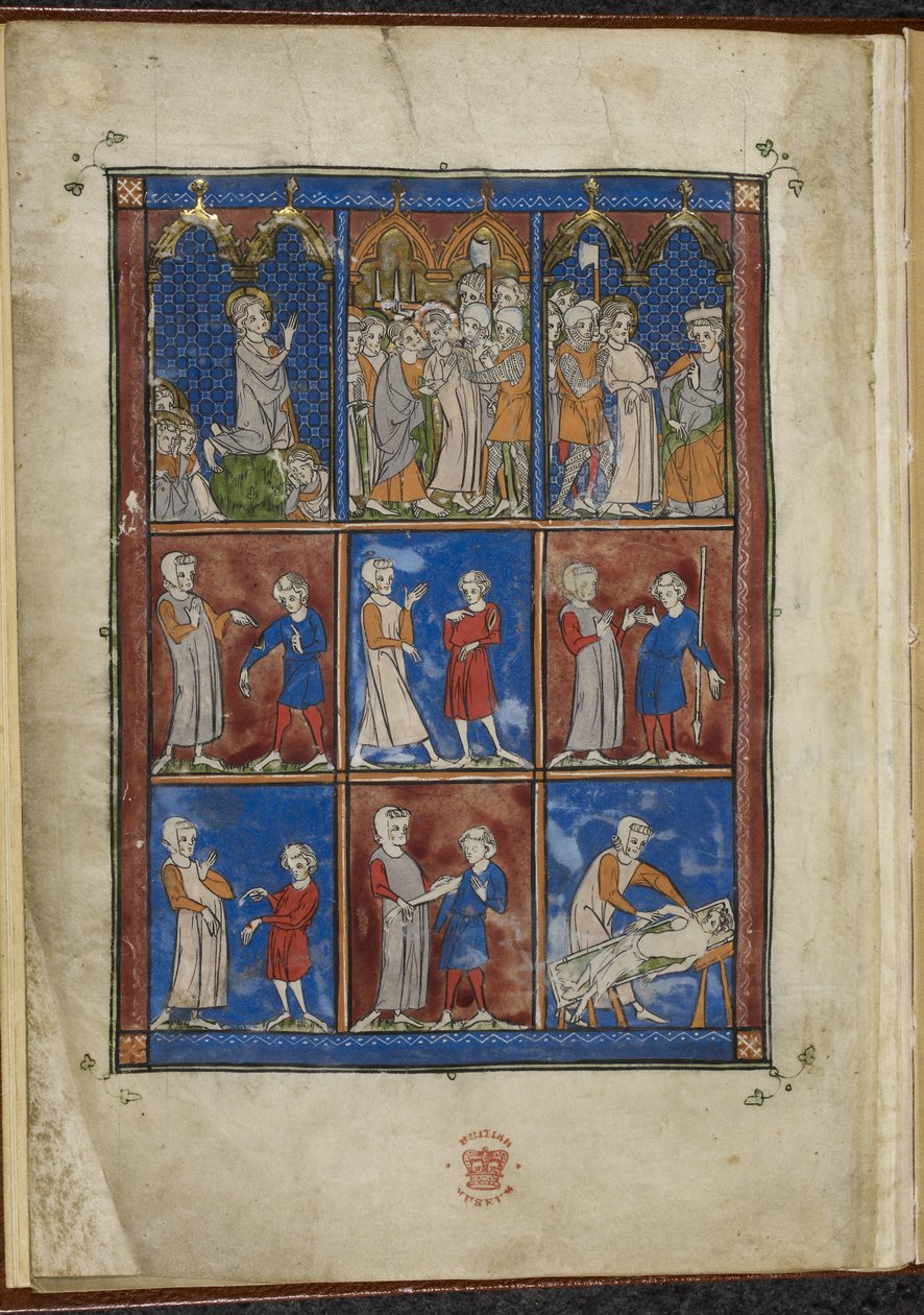 斯隆 MS 1977 fol.5v 九幅表现圣经和医学场景的微型画，《外科手术》（Chirurgia 作者 法语学校